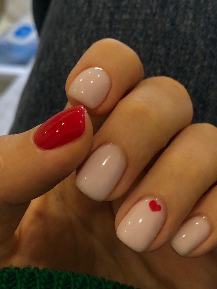 Gel Manicure Short Nails Valentines, Simple Nails February, Gel Nails February 2024, Valentine Gel Nails Ideas Manicures, Valentines Manicure Short Nails, Manicure Ideas Valentines Day, Best Gelish Nail Colors, Nails 2024 Valentines, Red And White Gel Nails Short