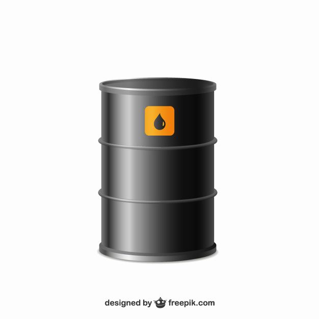 black barrel with yellow label on white background