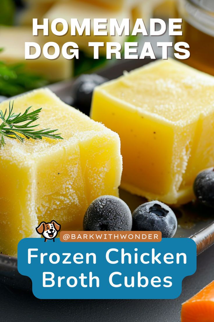 frozen chicken broth cubes on a plate with blueberries and carrots next to them