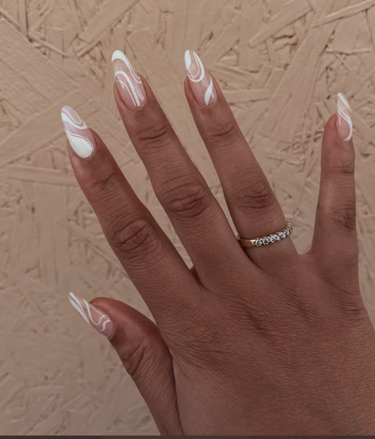 Clear Glitter Nails, White Almond Nails, Grad Nails, Acrylic Nails Almond Shape, Tip Nail Designs, Hoco Nails, Acrylic Nails Almond, Nails Almond Shape, Glamour Nails