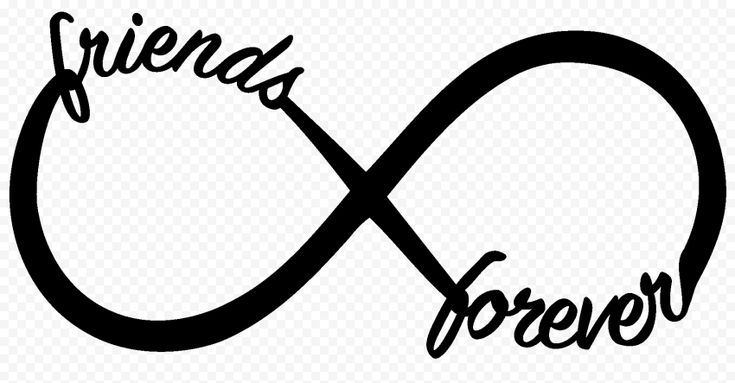 the word friends forever is written in black on a white background with an infinite symbol