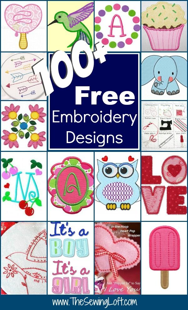 the cover of 100 free embroidery designs for children's crafts and sewing projects, including cupcakes