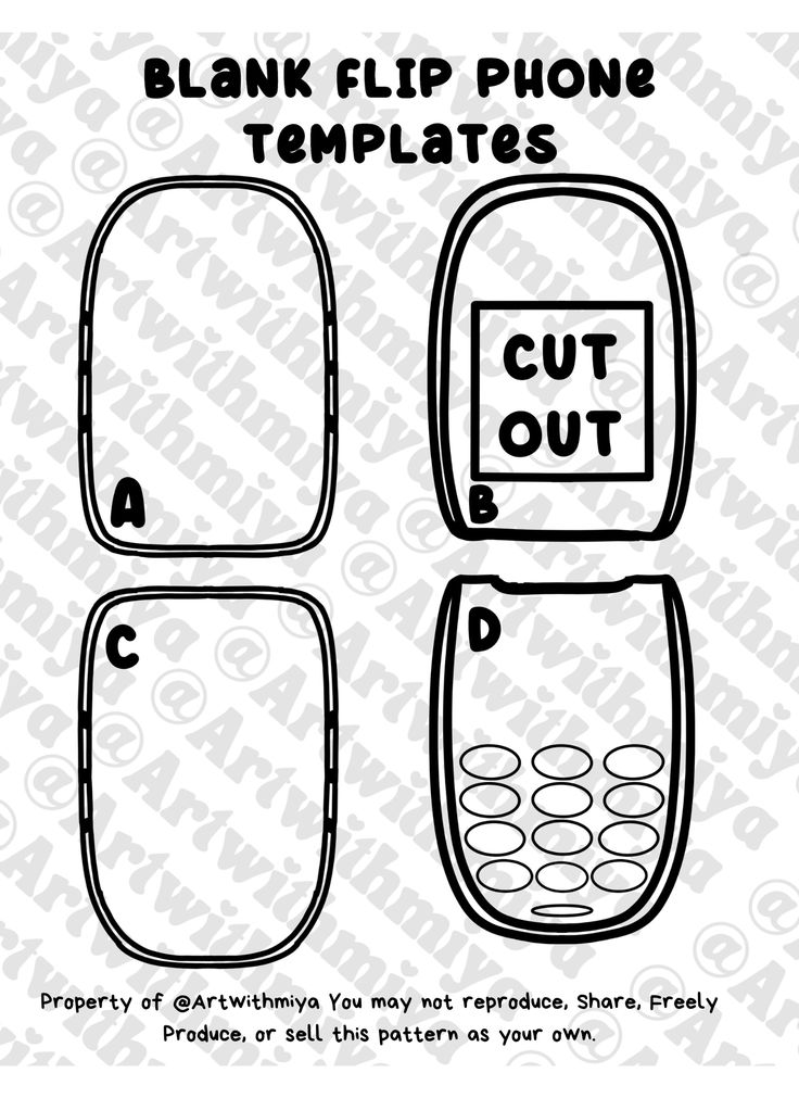 blank flip phone templates with the text cut out in black on a white background