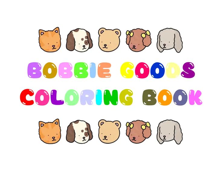 the words bubble goods coloring book are in different colors