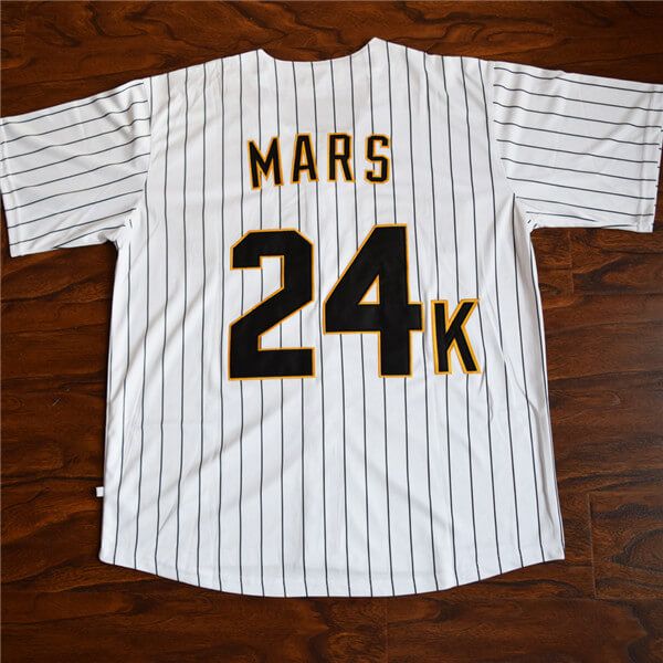 💰 Save $60✈️ Free Shipping Worldwide🔒 100% SSL Secured Safe Checkout Bruno Mars Jersey Are you a real Bruno Mars fan? It is really worth to get this baseball jersey. The name and numbers are all stitched. Features Made of Mesh Fabric: The jersey is made of 100% polyester mesh fabric. It is breathable and quick dry. Embroidery Tracking Twill: All letters and numbers of the jersey are all stitched. Comparing with the printed jerseys, it is durable and good-looking. For Daily Wear and Sports: The Team-colored Baseball Jersey With Moisture-wicking, Baseball Fan Merchandise Jersey With Baseball Collar, Baseball Fan Apparel Jersey For Streetwear, Baseball Jersey With Collar For Sports Season, Breathable Baseball Jersey, Varsity Style Baseball Jersey For Baseball Season, Collegiate Breathable Baseball Jersey, Breathable Baseball Jersey For Game Day, Streetwear Jersey For Baseball Season