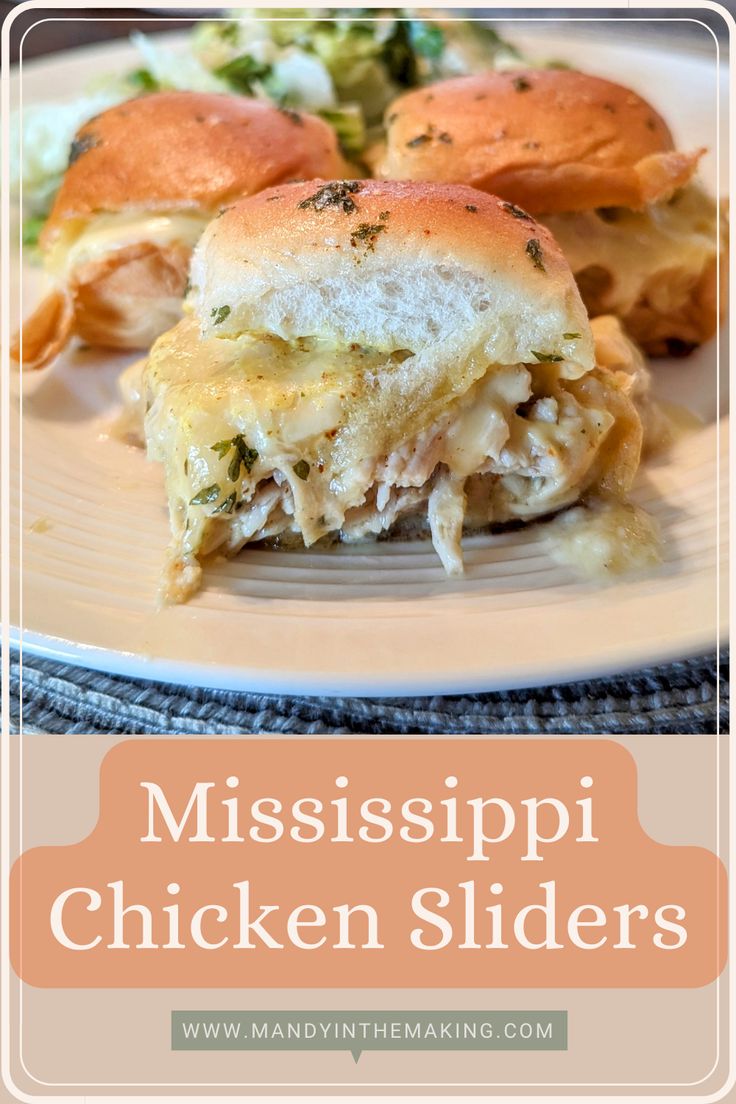 mississippi chicken sliders on a plate with broccoli