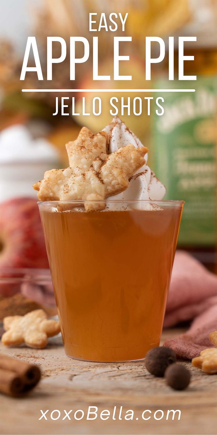 an apple cider is garnished with cinnamon and star shaped crackers on the table