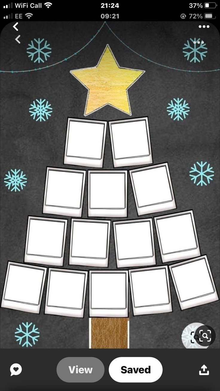 a christmas tree made out of polaroid frames