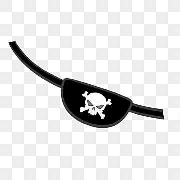 a black and white pirate eye patch with a skull on it