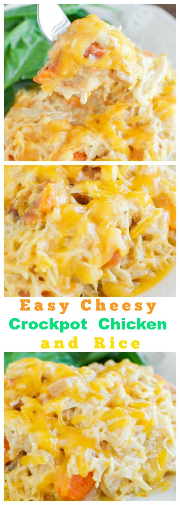 easy cheesy crockpot chicken and rice casserole is the perfect side dish