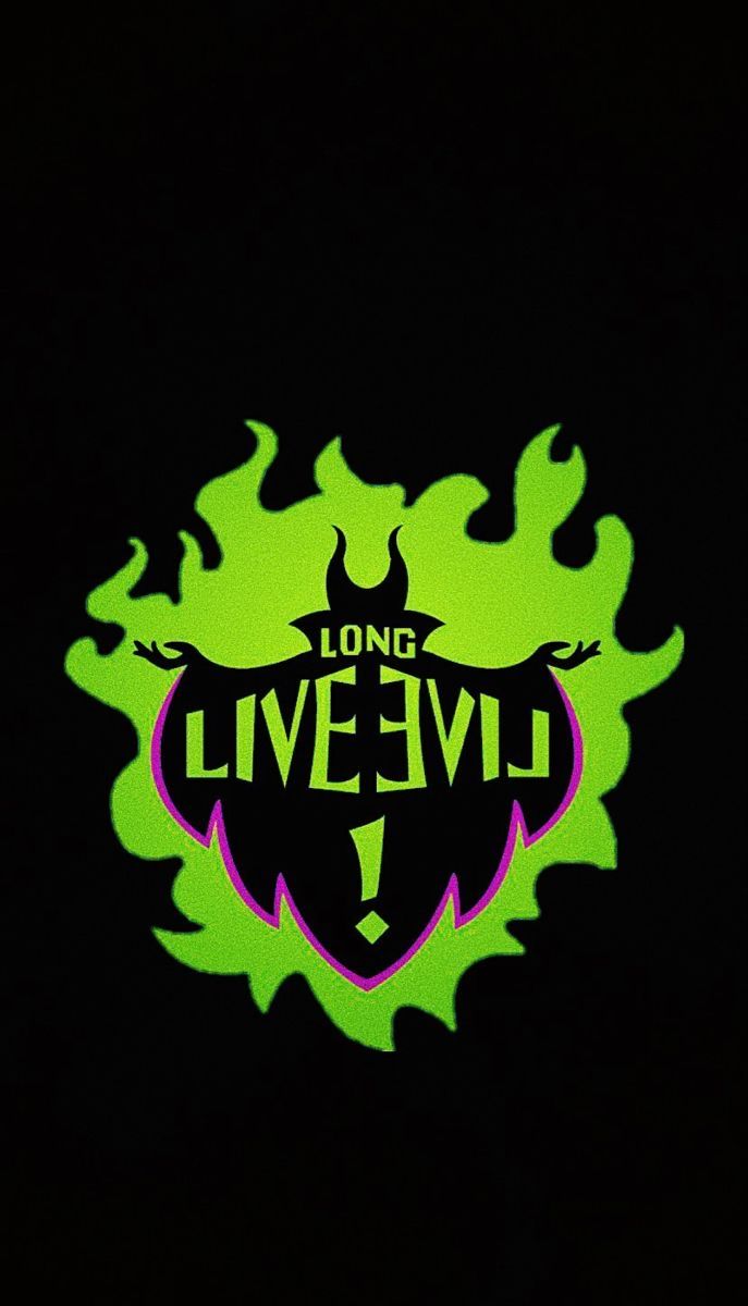 the logo for long live evil is shown in neon green and purple on a black background