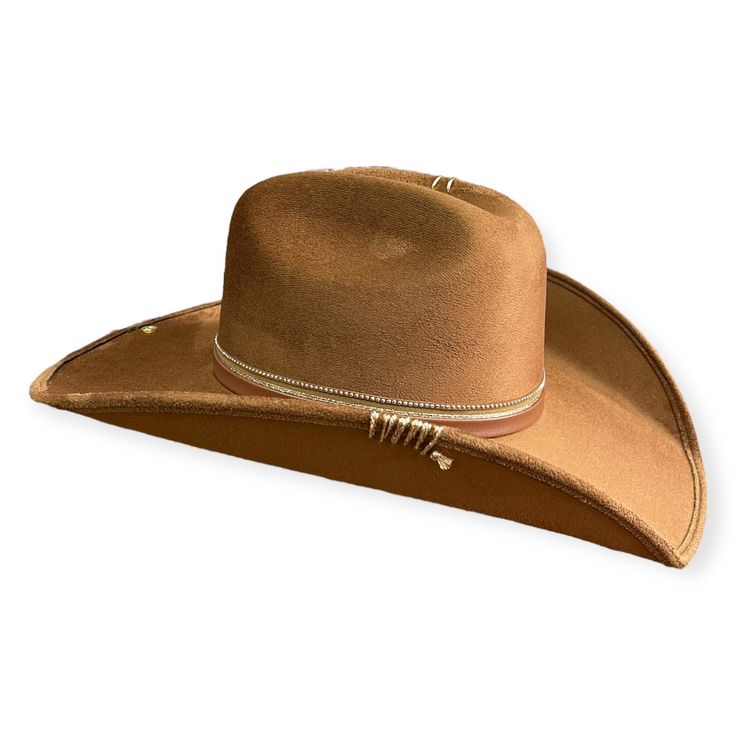 We wanted a more feminine cowboy hat but without leaving out the western feel. Loved the outcome simple but with a whole lot of cute details .  Size (M 57-58cm)  We can make in other sizes but this will be a made to order hat.  This hat has an elastic band in the bottom for better fit .  Material : vegan suede Cowboy Hat Photography, Cowboy Hut, Hat Photography, Brown Cowboy Hat, Hat Png, Feel Loved, Cowboy Hat, Elastic Band, Cowboy Hats