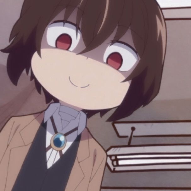 an anime character wearing a suit and tie with eyes wide open, staring at the camera