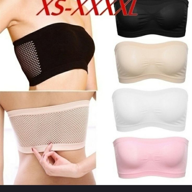 Strapless Tank Tube Tops Mesh Adoft Cotton Padded Bras In White A Pink & Black Tube Bra, Invisible Bra, Strapless Crop Top, Tube Tops, Strapless Bandeau, Bandeau Bra, Baggy Pants, Seamless Bra, Solid Clothes