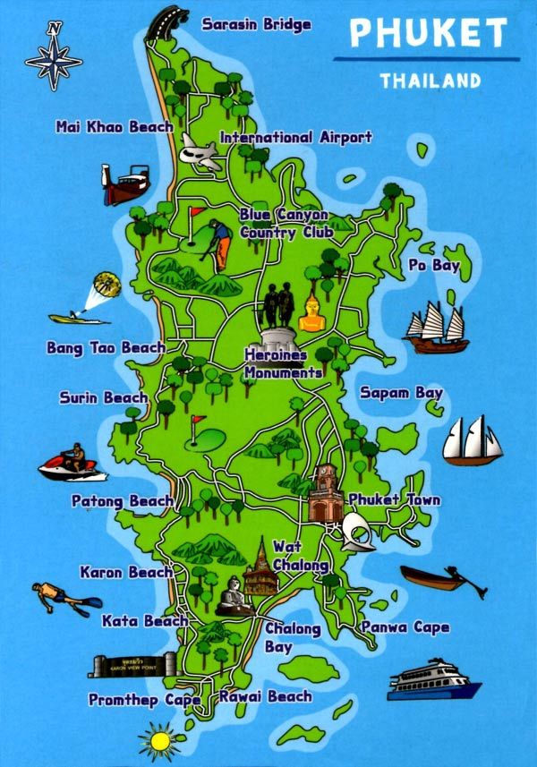 a map of phuket, thailand with all the major attractions and places to see