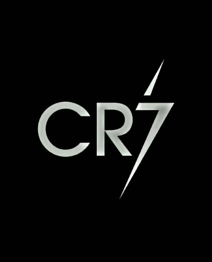 the cr7 logo is shown on a black background with silver letters and an arrow