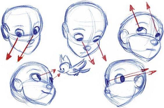 how to draw an alien head with different angles and directions for each character's head