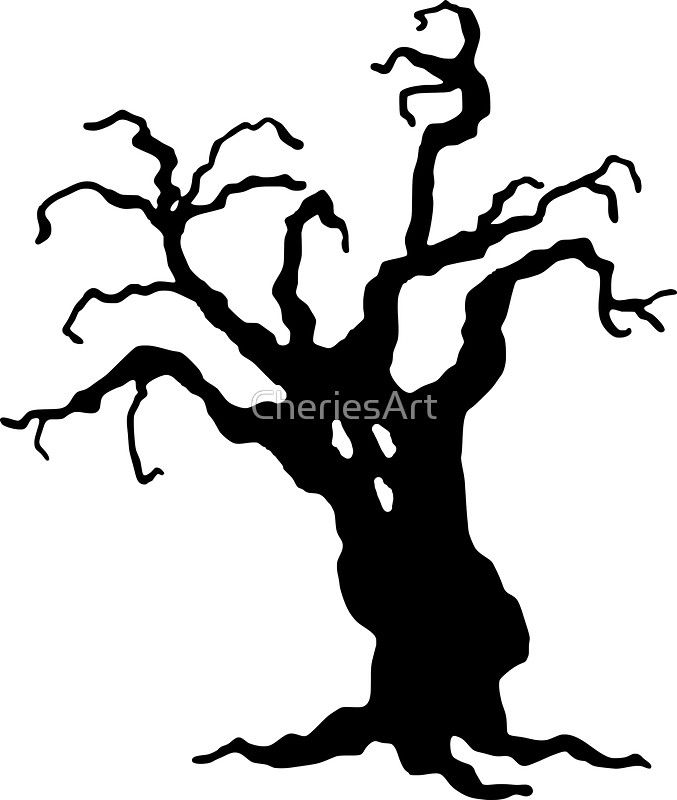 a black and white silhouette of a tree with no leaves on the branches, against a white background