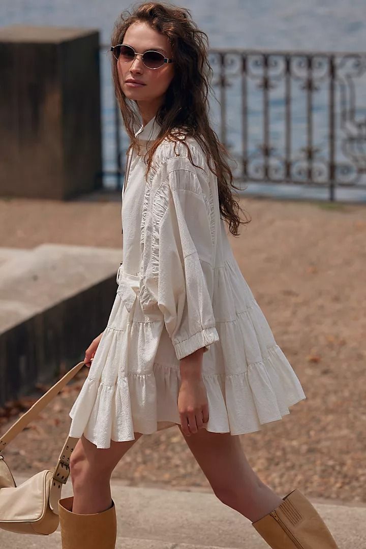 Hampton Mini Dress | Free People White Maxi Dress Boho, Float Dress, Boho Dress Short, Long Sleeve Boho Dress, White Boho Dress, Free People Mini Dress, Boho Mini Dress, Boho Maxi, Adjustable Belt