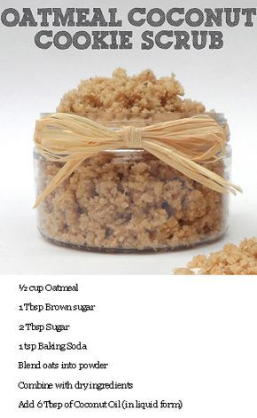 Coconut Cookie, Diy Sugar Scrub Recipe, Oatmeal Coconut Cookies, Body Scrub Recipe, Sugar Scrub Homemade, Scrub Corpo, Homemade Scrub, Sugar Scrub Recipe, Diy Body Scrub