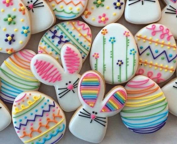 decorated cookies in the shape of easter eggs