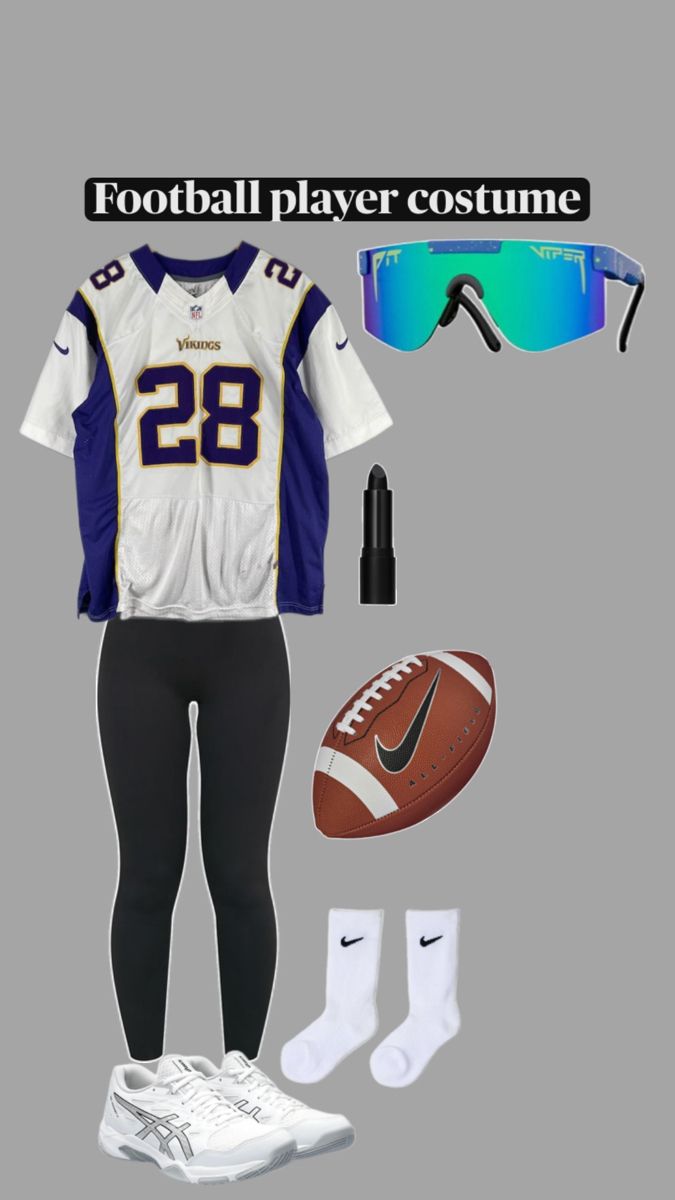 a football player's costume with sunglasses, socks and shoes