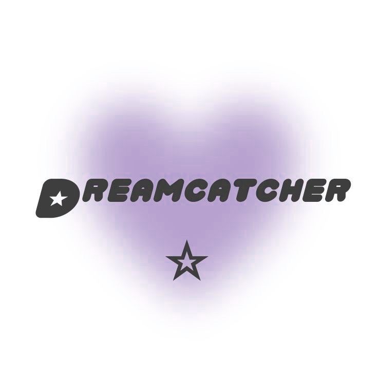 the word dream catcher is written in black on a purple background with three star shapes