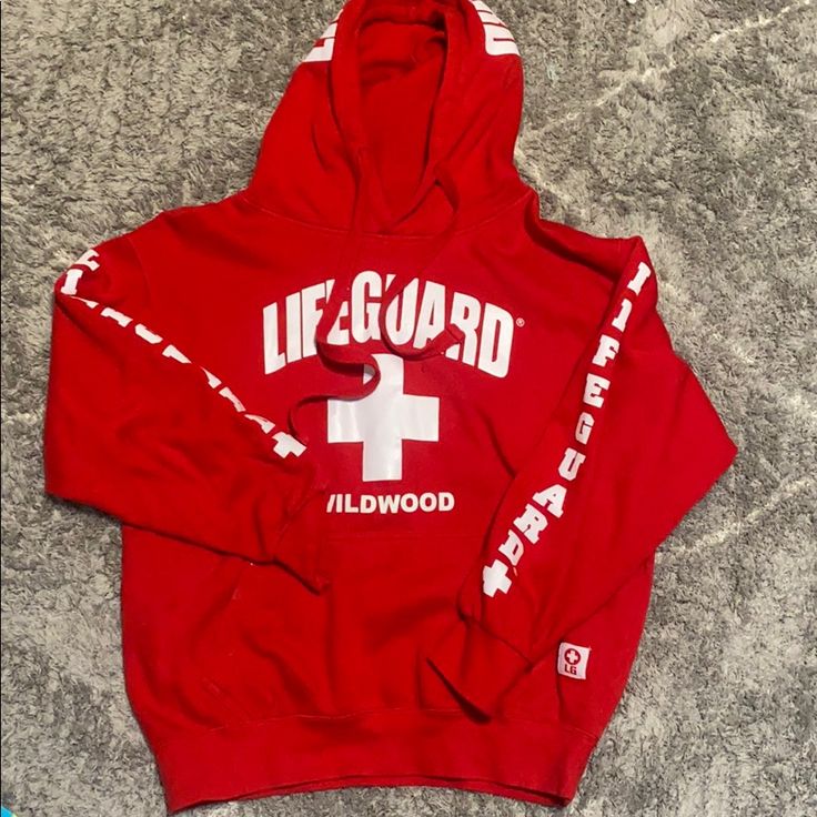 Never Worn Before!!! Super Soft Inside. Red Sporty Hoodie With Letter Print, Sporty Red Hoodie With Letter Print, Lifeguard Hoodie, Wildwood Nj, Posh Mark, Cute Leggings, School Clothes, Red Hoodie, Retro Outfits