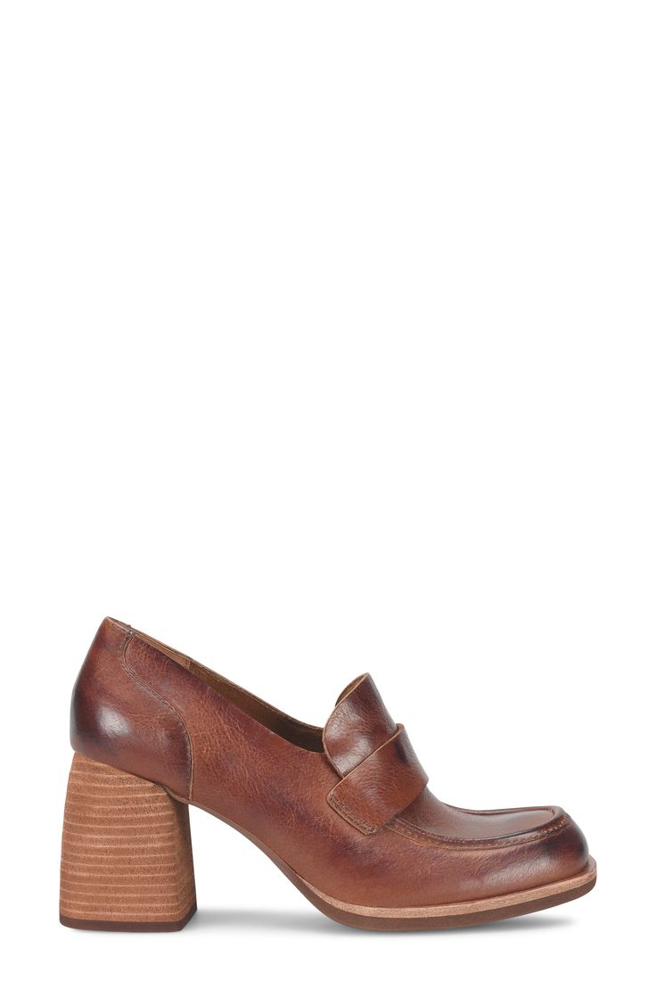 A squared-off moc toe and loafer-inspired topline distinguish a leather pump set on a cushioned footbed and stacked block heel. 3" heel Cushioned footbed Leather upper/textile lining/rubber sole Imported Business Loafers With Stacked Heel And Square Toe, Square Toe Loafers With Reinforced Heel For Work, Chic Loafers With Stacked Heel And Square Toe, Chic Square Toe Loafers With Stacked Heel, Slip-on Leather Heels For Business Casual, Fall Loafers With Sculpted Block Heel, Chic Almond Toe Loafers With Stacked Heel, Square Toe Loafers With Sculpted Heel For Work, Business Loafers With Padded Block Heel