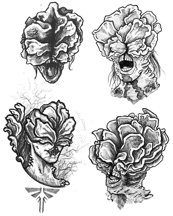 four different types of tattoos with flowers and leaves on the back of their heads, one is