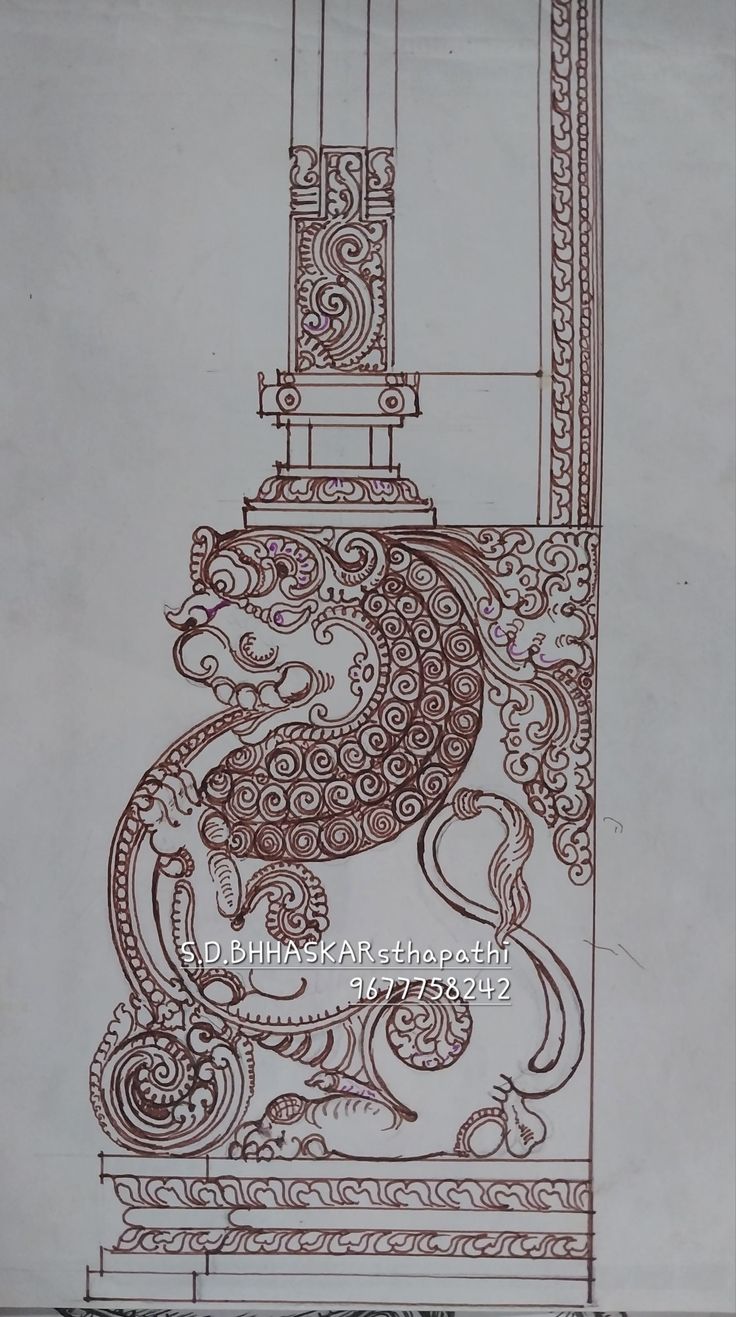 an intricately designed vase is shown in this drawing