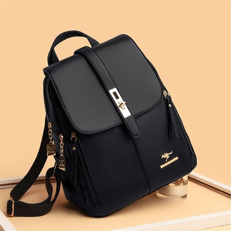 Luxury School Bags For Women, Luxury Black Backpack For Commuting, Luxury Black Backpack Luggage, Cheap Black Women's Backpack, Luxury School Backpack Laptop Bag, Luxury Black Leather Backpack For Errands, Luxury Elegant Rectangular Backpack, Luxury School Laptop Backpack, Purses And Handbags For Teens