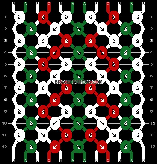 an image of a pattern with the letters and numbers in red, green, and white