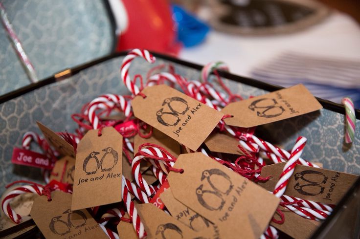 some candy canes are wrapped in brown paper