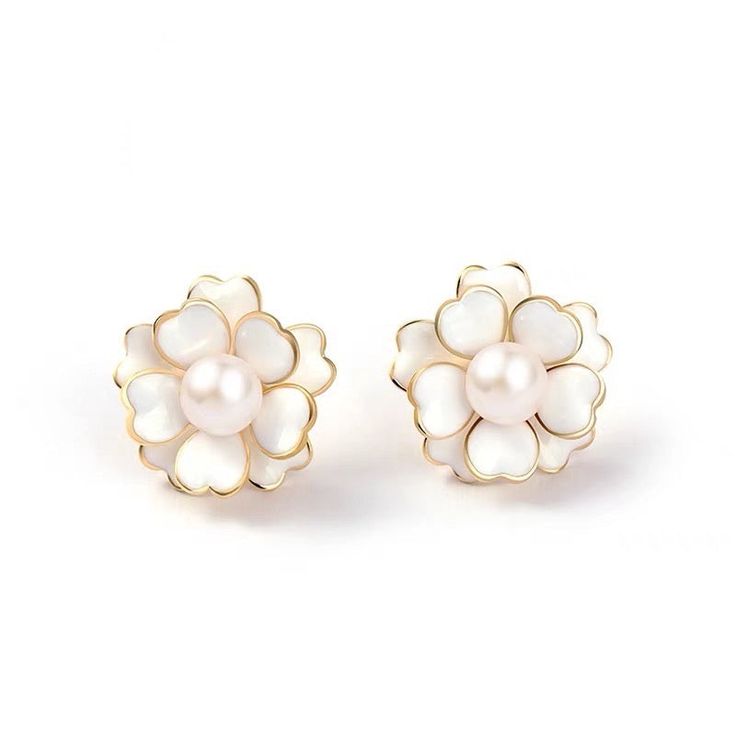 The two mother-of-pearl blossoms and gold plating on the flowery pearl earring make for an eye-catching elegance. For a simple desk-to-dinner appearance, pair them with an elegant dress. Sterling Silver Posts Freshwater Pearl Product Length: 23mm Product Width: 23mm Pearl White Flower Earrings For Formal Occasions, Elegant Rose Gold Flower Clip-on Earrings, White Classic Flower Earrings For Anniversary, Classic White Flower Earrings For Anniversary, Classic White Flower Earrings For Formal Occasions, Elegant Flower Shaped Mother Of Pearl Earrings, Elegant Gold Pearl Earrings For Mother's Day, Elegant White Earrings For Mother's Day, Elegant Gold Earrings For Mother's Day