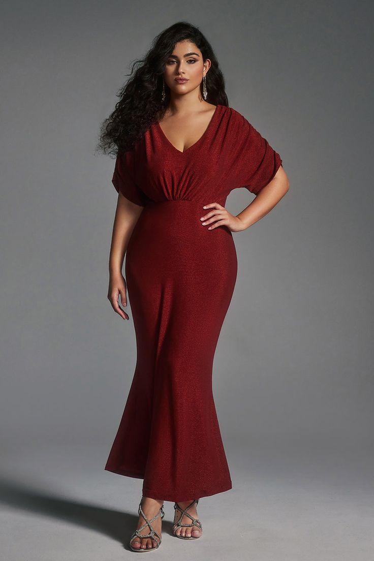 Unveil your inner diva with this V-Neck Sexy Elegant Mermaid Bodycon Gown. The sultry V-neckline and fitted mermaid silhouette accentuate your curves, while the flowing skirt adds a touch of drama. Perfect for any event where making a memorable impression is a must, this dress combines sophistication with undeniable allure. Fit & Sizing Season: Fall Type: Regular Stretch: Moderately Stretchy Sleeve Length: Short Sleeves Dresses Length: Maxi Color: Red Style: Bridesmaid & Wedding,Formal & Cocktai Stretch V-neck Evening Dress For Gala, V-neck Mermaid Dress For Night Out, Glamorous V-neck Mermaid Dress For Night Out, V-neck Mermaid Dress For Evening, V-neck Mermaid Prom Dress, Glamorous V-neck Mermaid Dress For Evening, V-neck Stretch Evening Dress, Stretch V-neck Prom Evening Dress, Ruched V-neck Evening Dress For Night Out