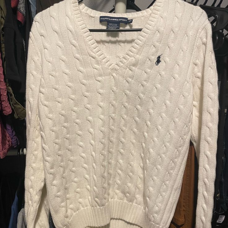 Sweater Never Worn, It’s Too Big For Me! It’s Clean With No Stains/Tears/Odors White Sweater For Women, Casual Winter White V-neck Sweater, White Cable Knit Long Sleeve Polo Sweater, Classic White Long Sleeve V-neck Sweater, Casual White V-neck Long Sleeve Sweater, Casual Cable Knit Polo Sweater, Casual Long Sleeve Cable Knit Polo Sweater, Classic Cable Knit Long Sleeve V-neck Sweater, Casual Cream Polo Sweater