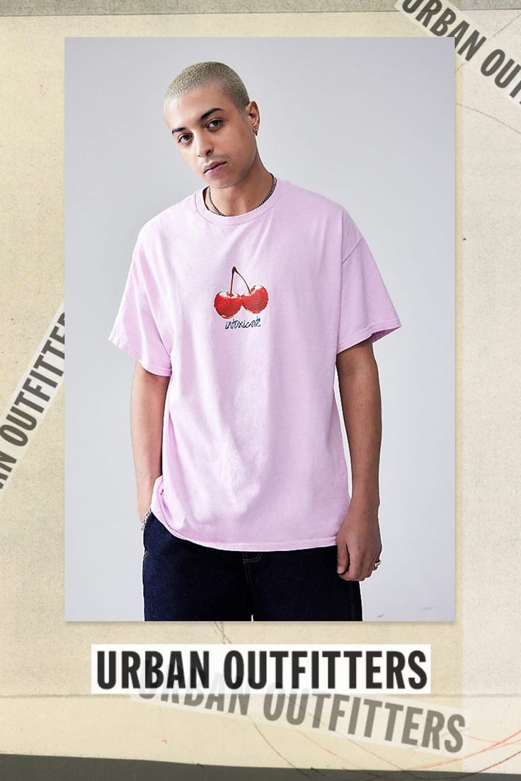 Cheeky cherry print tee with an 'Intoxicate' motif printed on. Soft jersey tee with a ribbed crew neck, drop shoulders and short sleeves. Content + Care 100% Cotton Machine wash Imported Size + Fit Model is 186cm/6'1" and wearing size Medium Use our size guide to check how this product fits | Urban Outfitters UO Pink Cherry Motif Tee in Pink, Men's at Urban Outfitters Urban Outfitters Relaxed Fit T-shirt For Spring, Urban Outfitters Letter Print T-shirt For Summer, Urban Outfitters Letter Print T-shirt For Spring, Trendy Crew Neck T-shirt With Cherry Print, Urban Outfitters Relaxed Fit T-shirt For Streetwear, Trendy Urban Outfitters Relaxed Fit T-shirt, Urban Outfitters Screen Print T-shirt For Streetwear, Urban Outfitters Summer Text Print T-shirt, Pink Cotton T-shirt With Cherry Print