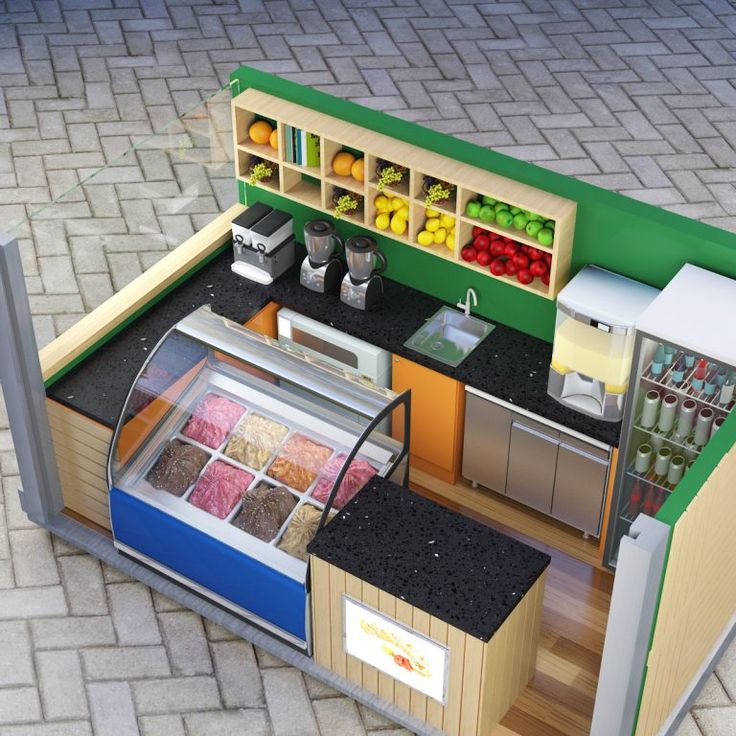 an image of a food stand with fruits and vegetables on it's counter top