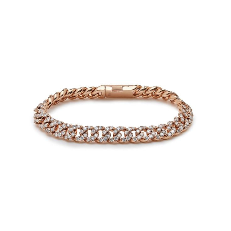 Diamond Cuban Link Bracelet Luxury Rose Gold Cuban Link Bracelets, Elegant Diamond Cuban Link Tennis Bracelet, Elegant Diamond Bracelet With Cuban Link, Elegant Cuban Link Bracelet With Diamond Accents, Elegant Cuban Link Diamond Tennis Bracelet, Elegant Diamond White Cuban Link Diamond Bracelet, Luxury Diamond Curb Chain Bracelets, Luxury Diamond Bracelet With Curb Chain, Luxury Diamond Oval Link Bracelets