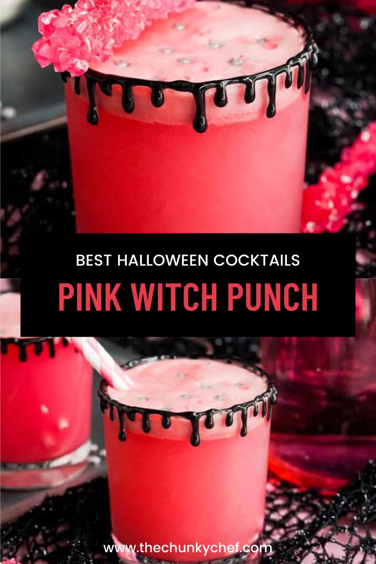 two glasses filled with pink witch punch