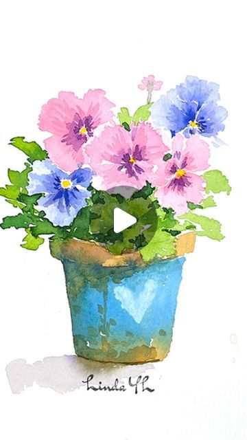 a painting of some flowers in a pot