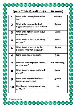 the space travel question sheet for students