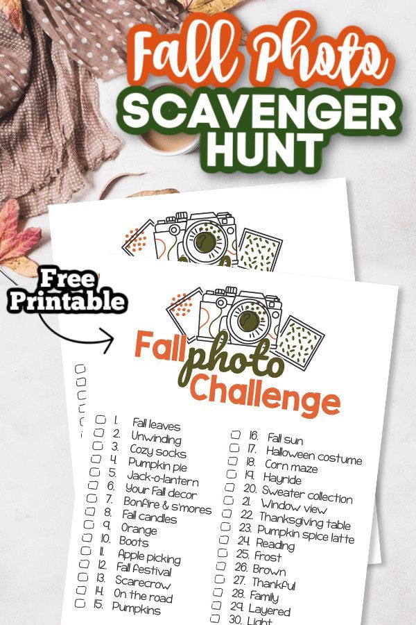 the fall photo scavenger hunt printable is on top of a pile of papers