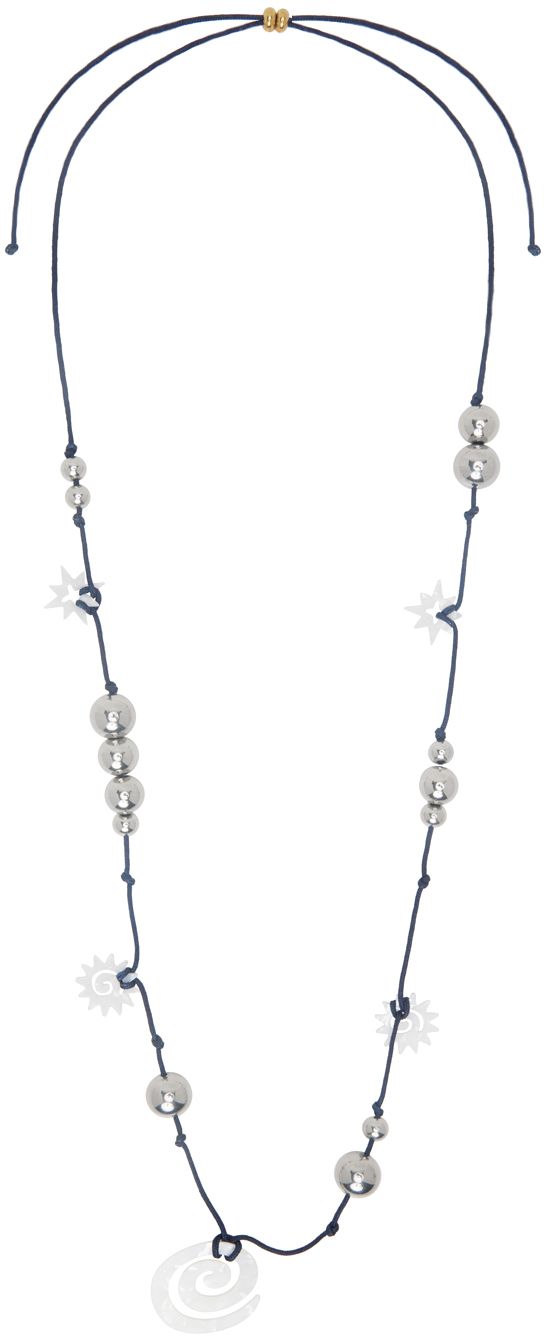 Cord necklace in navy. · Silver-tone beads throughout · White graphic charms at length · Pull-through fastening · D20 Supplier color: Blue Accessories Jewelry Necklace, Pull Through, Cord Necklace, Apparel Accessories, Silver Tone, Jewelry Accessories, Fashion Accessories, Women Wear, Fashion Jewelry