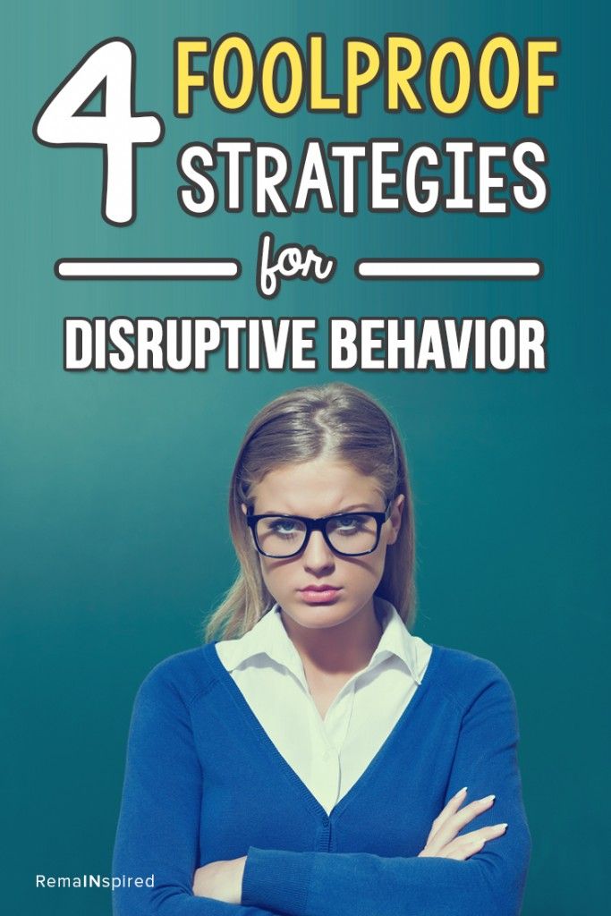 a woman in glasses with her arms crossed and the title four foolproof strategies for disruptive behavior