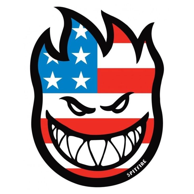 an american flag face with teeth and fangs