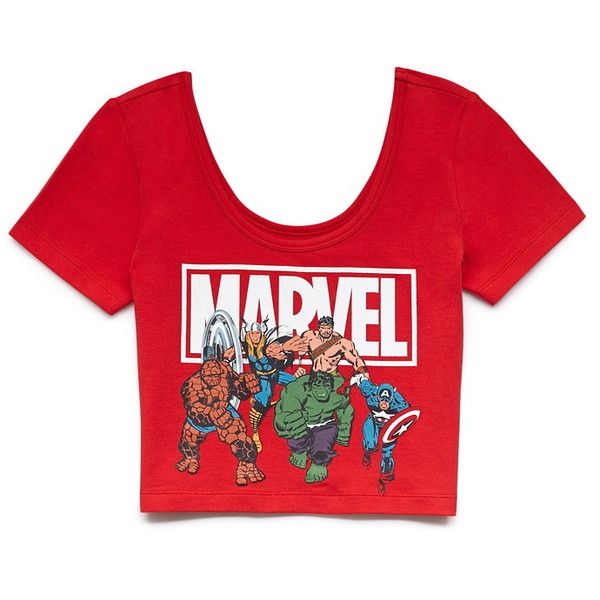 Forever 21 Women's  Marvel Superheroes Crop Top (200.295 VND) ❤ liked on Polyvore featuring tops, shirts, crop tops, t-shirts, cropped tops, red crop top, graphic tops, forever 21 shirts and short sleeve crop top Red Short Sleeve Shirt, Crop Top Aesthetic, Shirts Crop Tops, Florida Outfits, Forever 21 Shirts, Shirts Crop, Graphic Crop Top, Red Crop Top, Graphic Tops