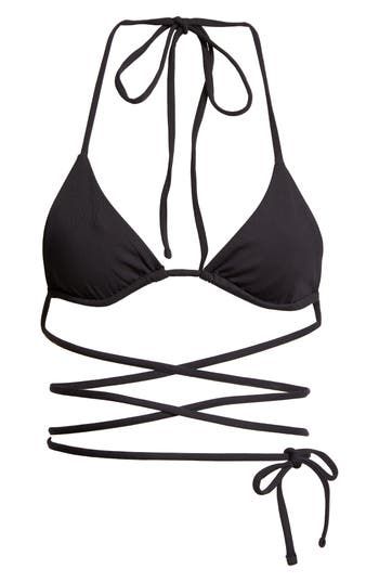 Strappy and sultry, this triangle bikini top keeps your look fresh with a halter neck and waist-wrapping crossover straps. Side tie 92% polyester, 8% elastane Machine or hand wash, line dry Made in Italy Designer Clothing Black Owned/Founded Beachwear Swimwear With Wrap-around Straps, Strappy Beachwear Swimwear With Wrap-around Straps, Strappy Wrap-around Swimwear For Beachwear, Summer Strappy Cross-tied Swimwear, Crisscross Swimwear With Built-in Bra For Vacation, Vacation Triangle Top Swimwear With Cross-tied Details, Vacation Swimwear With Wrap-around Straps, Vacation Triangle Top Cross-tied Swimwear, Cross-tied Triangle Top Swimwear For Beach