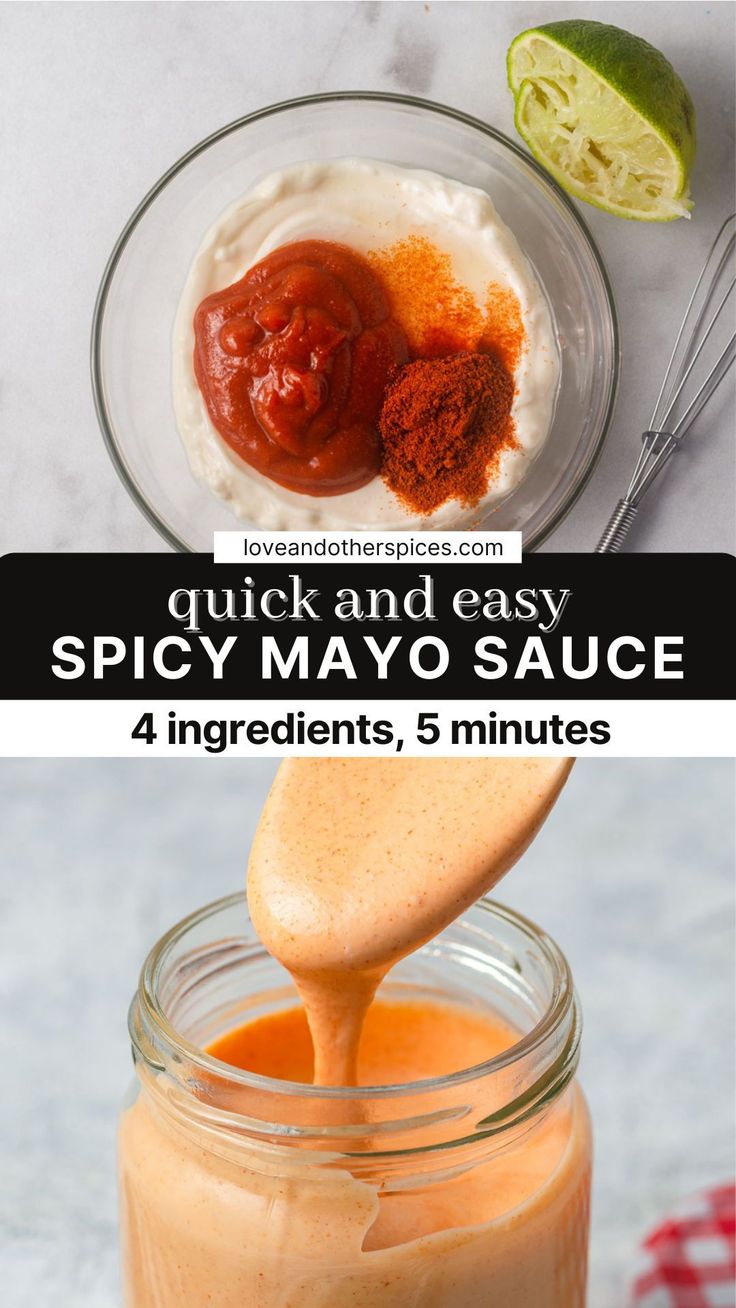 the ingredients to make spicy mayo sauce in a mason jar